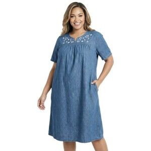 Anthony Richards VTG Denim Midi Embroidered Floral Dress SS Light Blue Womens 3X